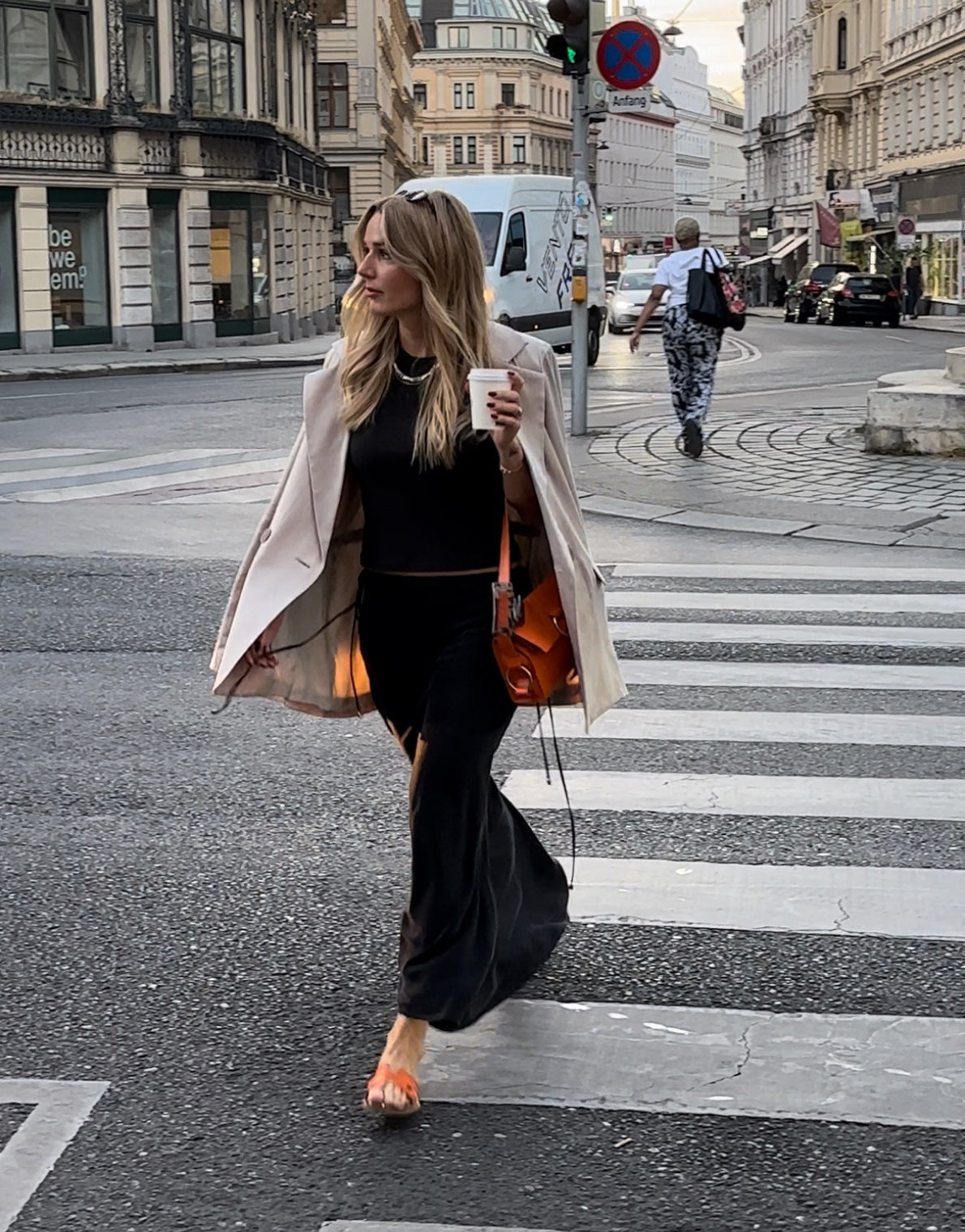 Nina Maxi Skirt Charcoal Black and Edita Blazer Sand Beige